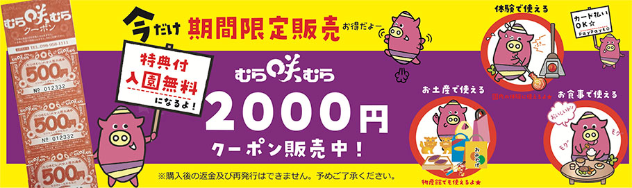 特典付き,むら咲むら2000円クーポン。今だけ期間限定販売。